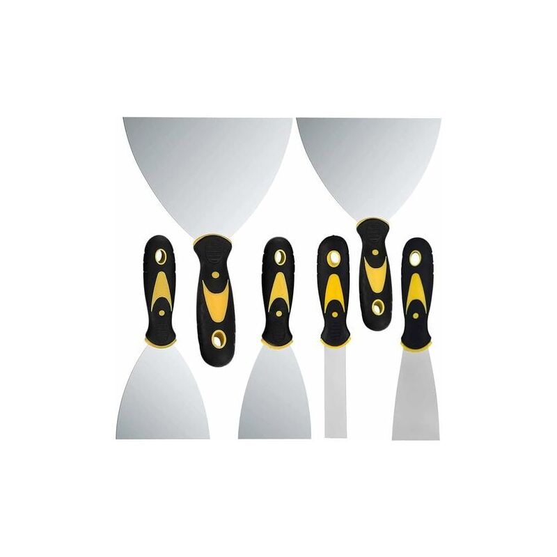 foto del prodotto spatole per stucco, 6 pcs coltelli da stucco con manico antiscivolo coltelli da intonaco per stucco decalcomanie carta da parati patch pittura,