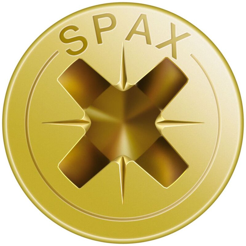 foto del prodotto spax, 0 1030 021 4,0 50 01, vite universale, 4,0 x 50 mm, 500 pezzi, testa svasata, croce recesso z, 4tagliare, filettatura totale, zinco giallo