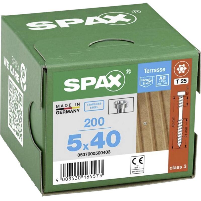 foto del prodotto spax 0537000500403 vite da legno 5 mm 40 mm t star plus acciaio inox a2 200 pz.