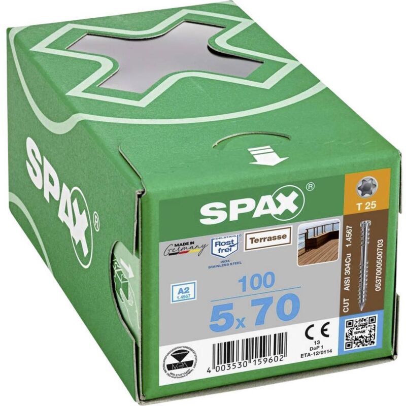 foto del prodotto spax 0537000500703 vite da legno 5 mm 70 mm t star plus acciaio inox a2 100 pz.