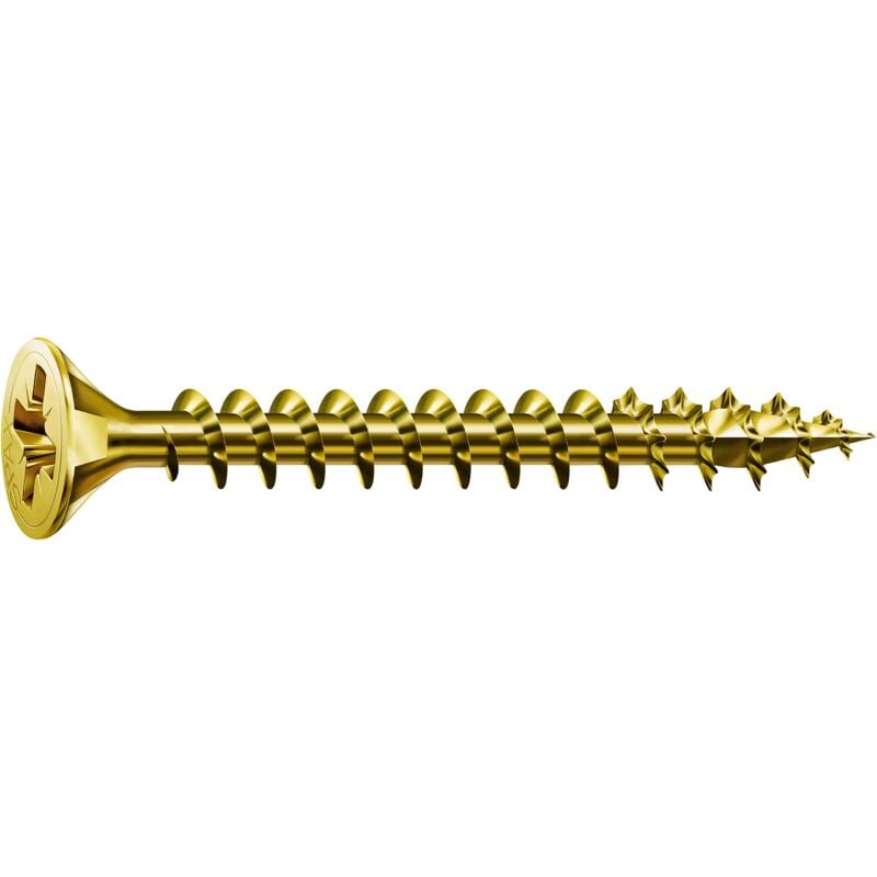foto del prodotto spax 1081020350123 vite universale, testa svasata, taglio a croce, t star plus, 4cut, filettatura piena, zincato passivato giallo a2l, 1081020400403