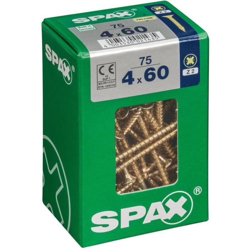 foto del prodotto spax - confezione 75 pezzi vite per legno testa piatta yellox 4,0x60mm