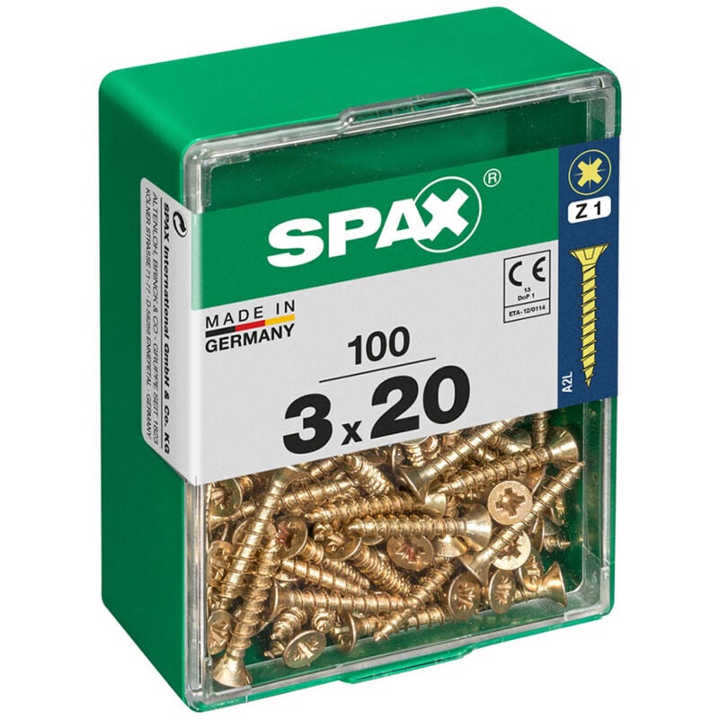 foto del prodotto spax confezione da 100 pezzi vite per legno testa piatta yellox 3,0x20mm
