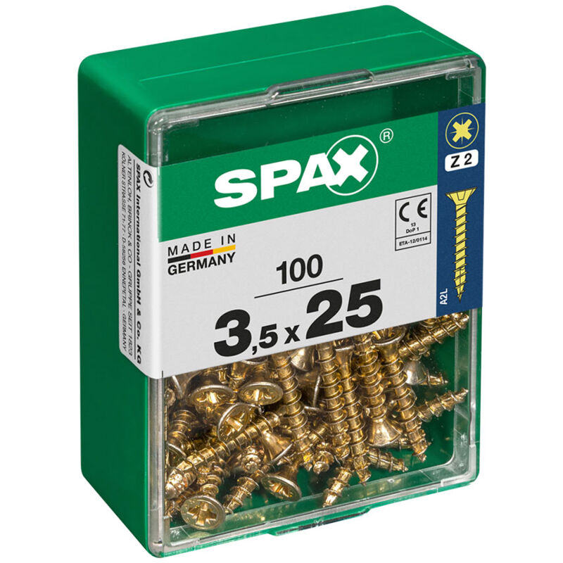 foto del prodotto spax confezione da 100 pezzi vite per legno testa piatta yellox 3,5x25mm