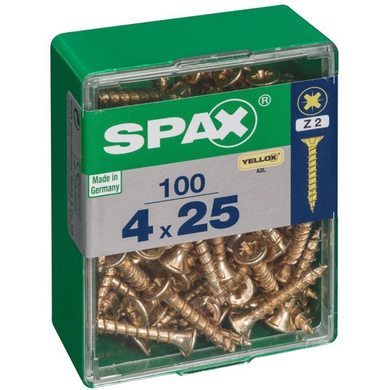 foto del prodotto spax - confezione da 100 pezzi vite per legno testa piatta yellox 4,0x25mm