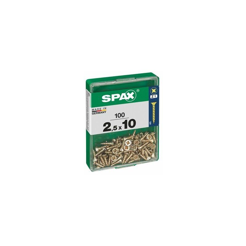 foto del prodotto spax confezione da 100 pezzi vite per legno yellox testa piatta 2,5x10mm