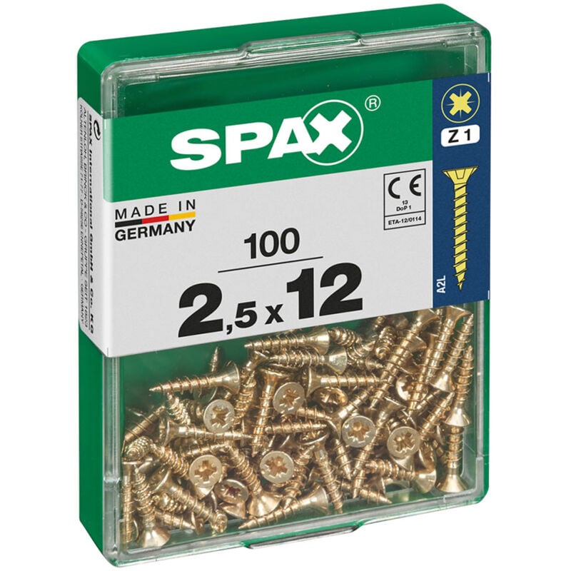 foto del prodotto spax confezione da 100 pezzi vite per legno yellox testa piatta 2,5x12mm