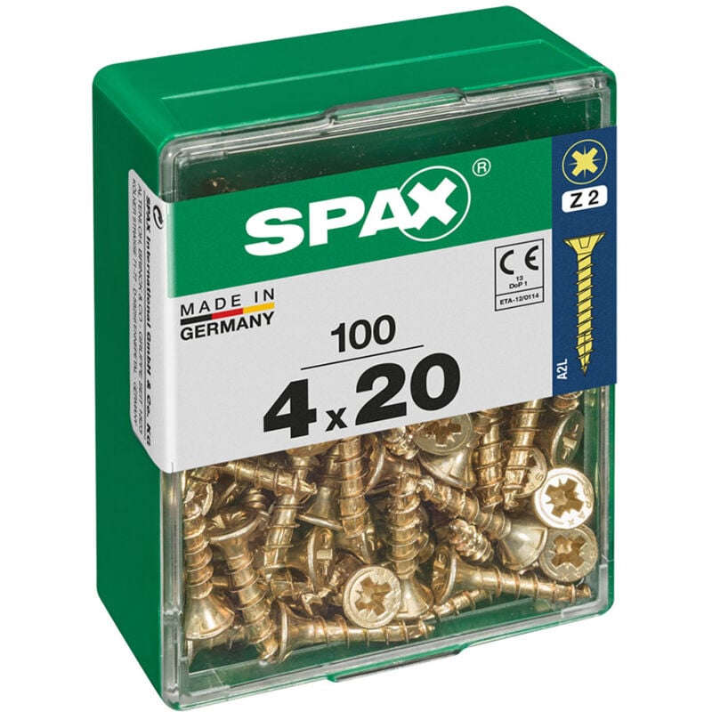 foto del prodotto spax confezione da 100 pezzi viti per legno testa piatta yellox 4,0x20mm