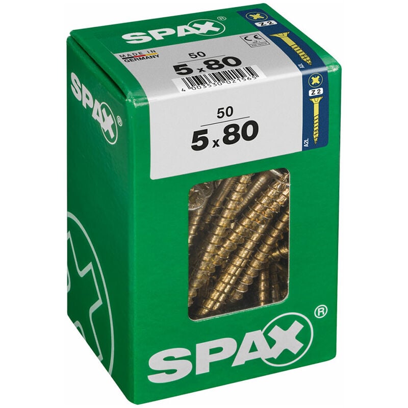 foto del prodotto spax confezione da 50 pezzi vite per legno testa piatta yellox 5,0x80mm