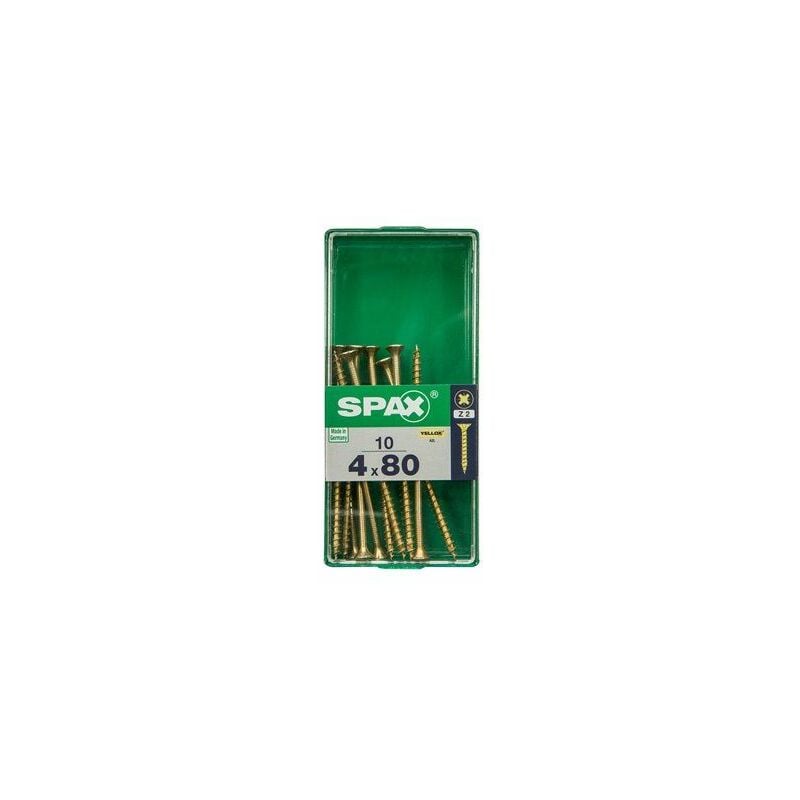foto del prodotto spax scatola 10 pezzi vite per legno testa piatta yellox 4,0x80mm