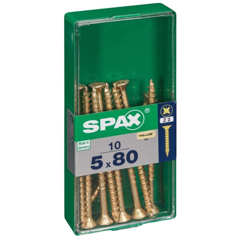 foto del prodotto spax - scatola 10 pezzi vite per legno testa piatta yellox 5,0x80mm