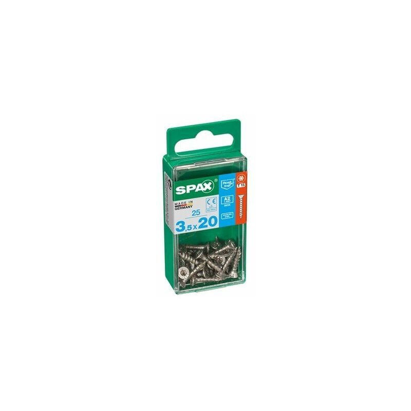 foto del prodotto spax scatola 25 pezzi vite per legno acciaio inox testa piatta a2 3,5x20mm
