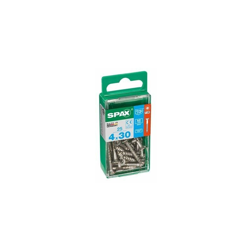 foto del prodotto spax scatola 25 pezzi vite per legno acciaio inox testa piatta a2 4,0x30mm