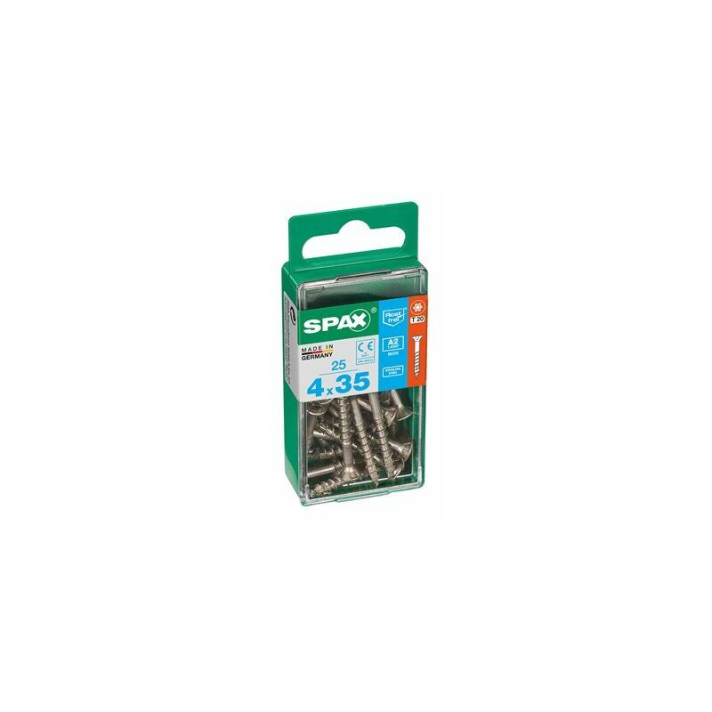 foto del prodotto spax scatola 25 pezzi vite per legno acciaio inox testa piatta a2 4,0x35mm
