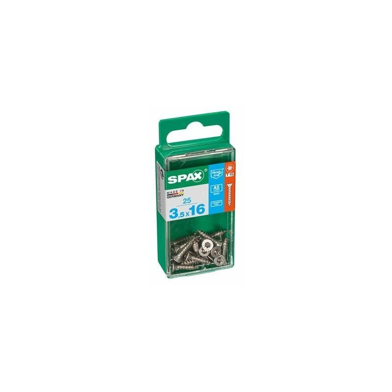 foto del prodotto spax scatola 25 pezzi vite per legno testa piatta acciaio inox a2 3,5x16mm