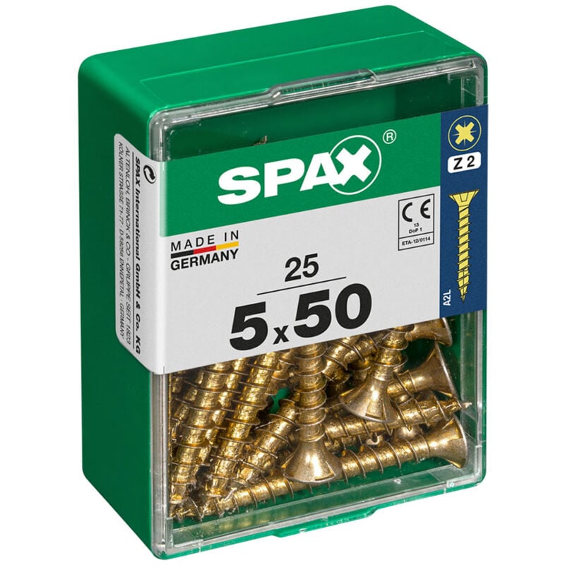 foto del prodotto spax scatola 25 pezzi vite per legno testa piatta yellox 5,0x50mm