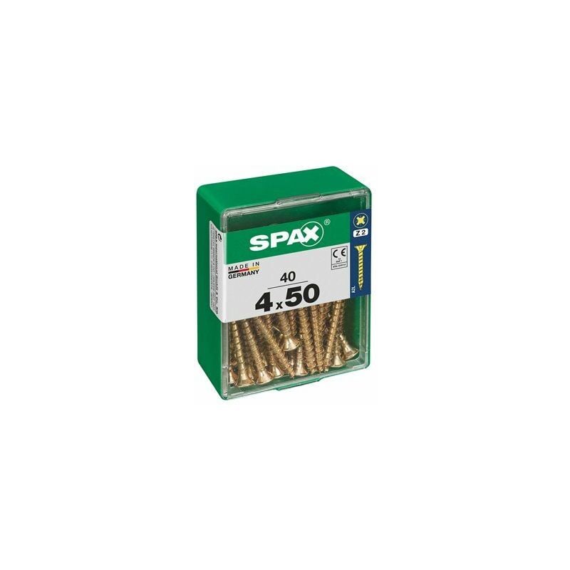 foto del prodotto spax scatola 40 pezzi vite per legno testa piatta yellox 4,0x50mm