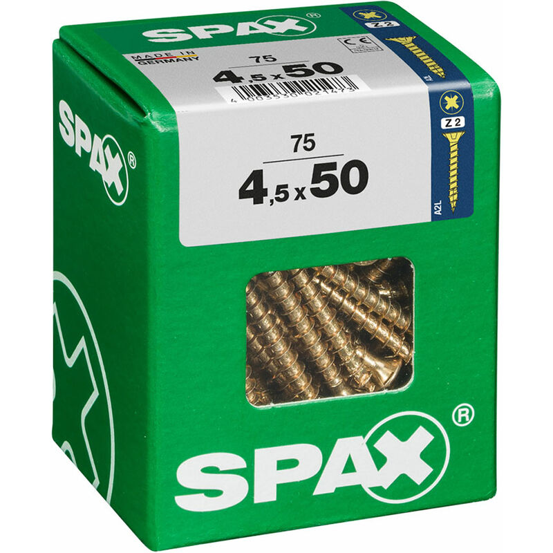 foto del prodotto spax scatola 75 pezzi vite per legno testa piatta yellox 4,5x50mm