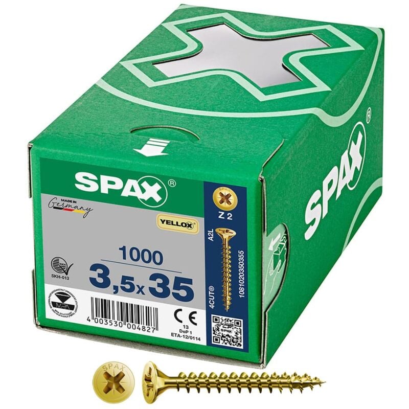 foto del prodotto spax scatola a viti yellox z2 testa piatta 3,5 x 35 mm 1000 unidades