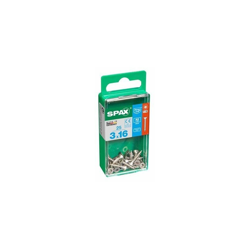 foto del prodotto spax scatola da 25 unit di viti per legno con testa piatta in acciaio inossidabile a2 3,0x16 mm