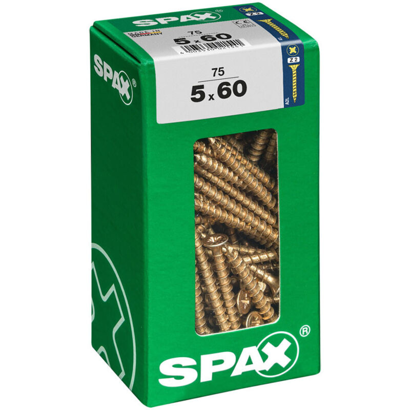 foto del prodotto spax - scatola da 75 unità di viti per legno con testa piatta yellox 5,0x60mm