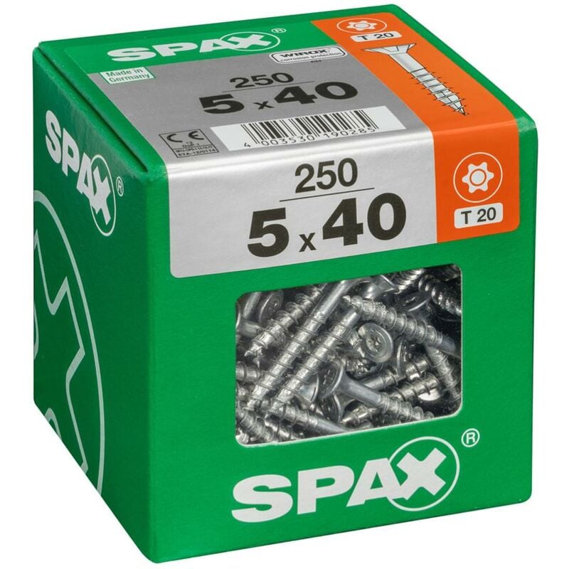 foto del prodotto spax set 250 viti torx in acciaio a testa svasata, diam.5 mm x l.40 mm