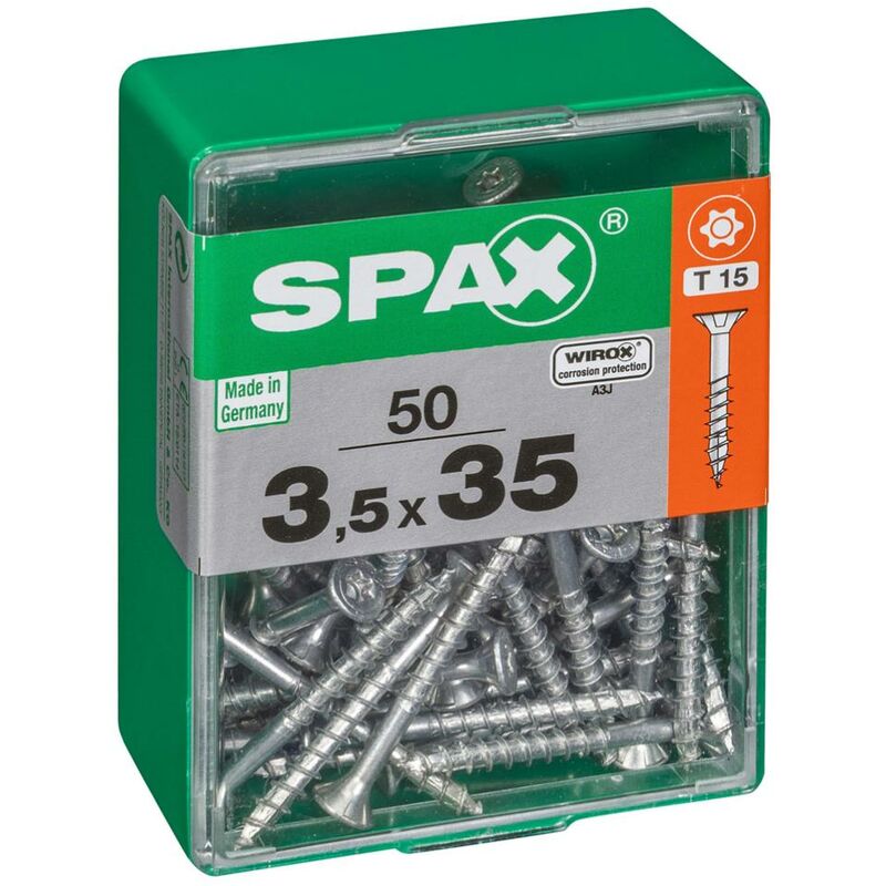 foto del prodotto spax set 50 viti in acciaio testa autosvasata piana diam.3,5 mm x l.35 mm