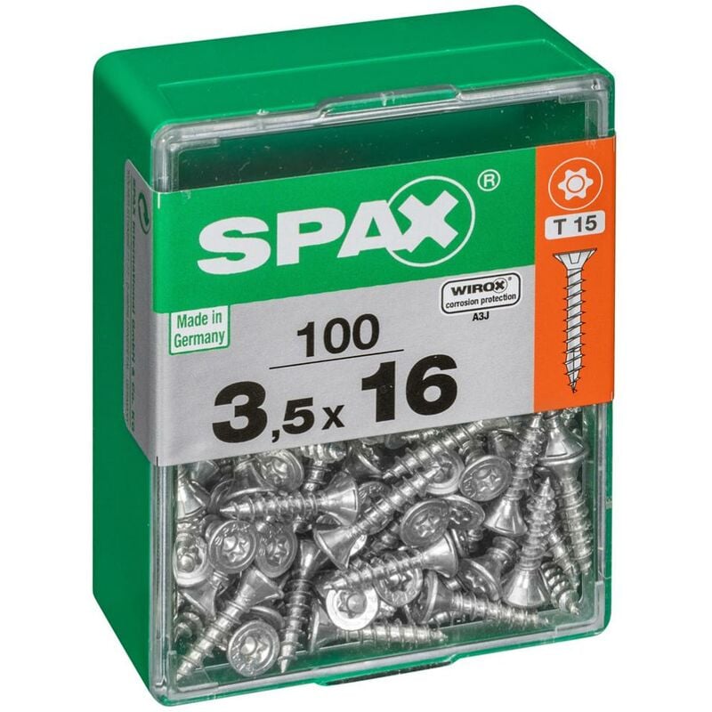 foto del prodotto spax set di 100 viti a testa svasata piana in acciaio, diam.3,5 mm x l.16 mm
