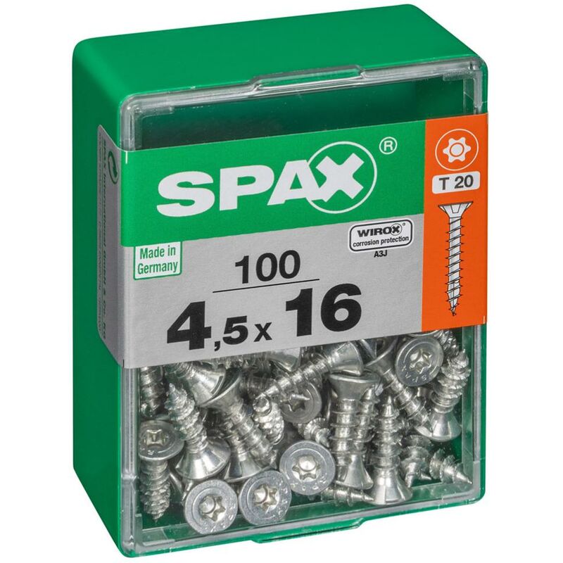 foto del prodotto spax set di 100 viti a testa svasata piana in acciaio, diam.4,5 mm x l.16 mm