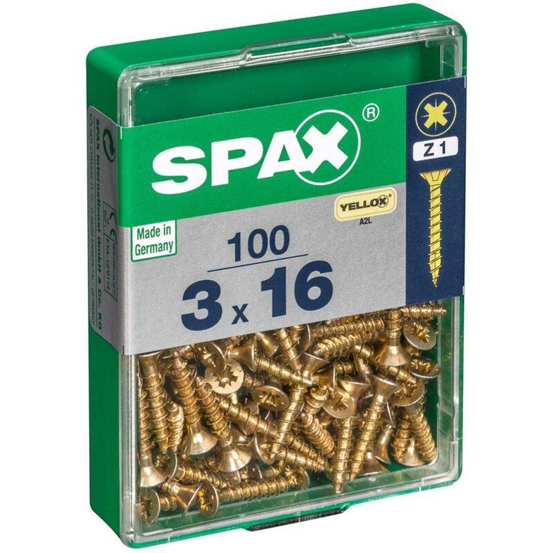 foto del prodotto spax set di 100 viti in acciaio a testa svasata pozidriv diam.3 mm x l.16 mm
