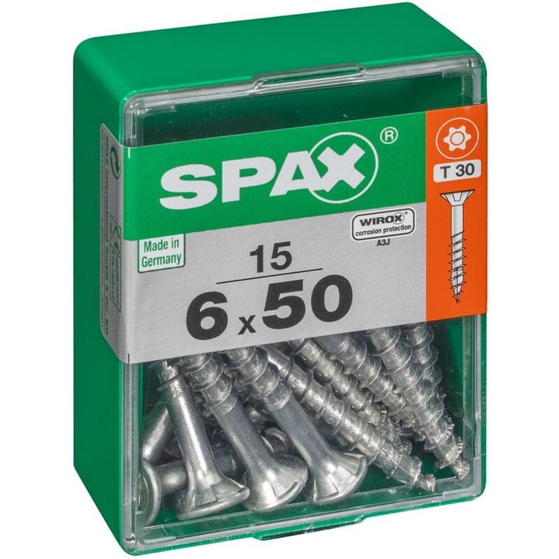 foto del prodotto spax set di 15 viti a testa svasata piana in acciaio, diam.6 mm x l.50 mm