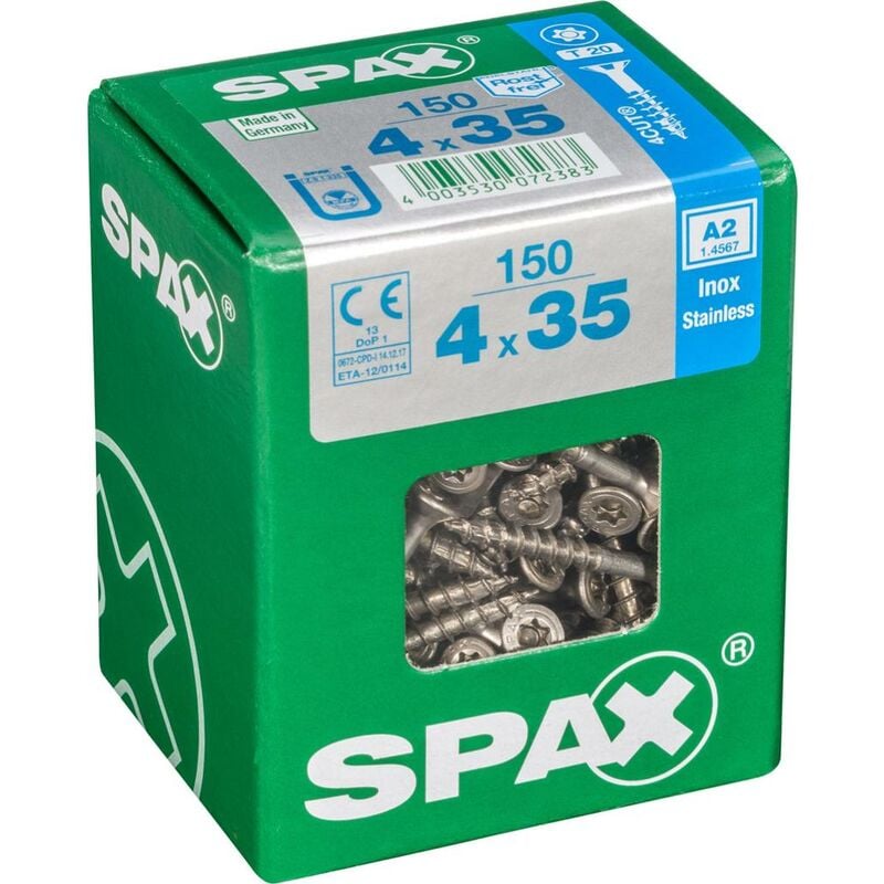 foto del prodotto spax - set di 150 viti in acciaio inox testa svasata torx, diam.4 mm x l.35 mm