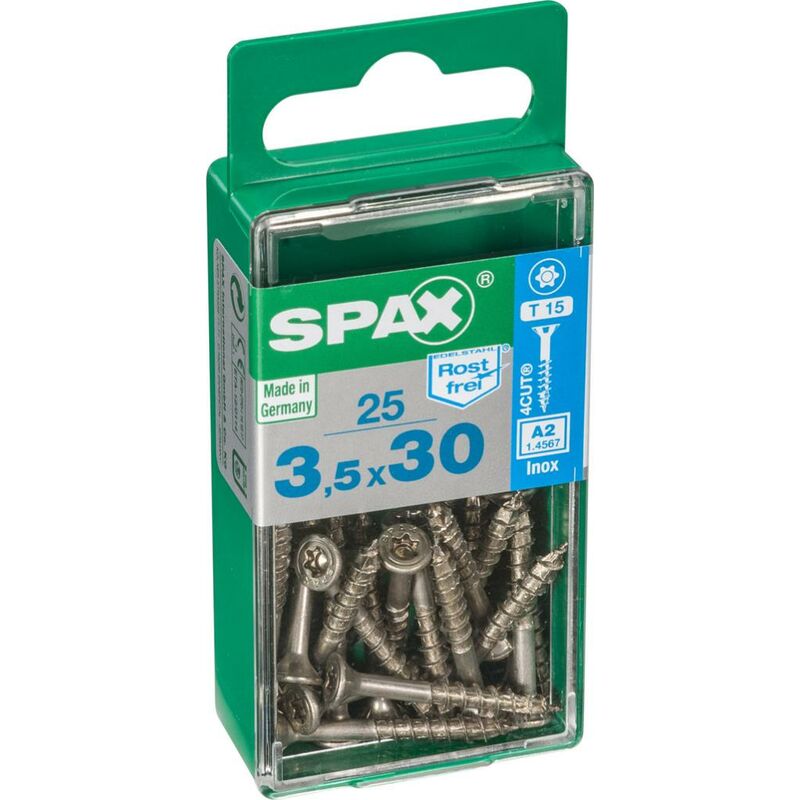 foto del prodotto spax - set di 25 viti in acciaio inox testa svasata torx, diam.3,5 mm x l.30 mm