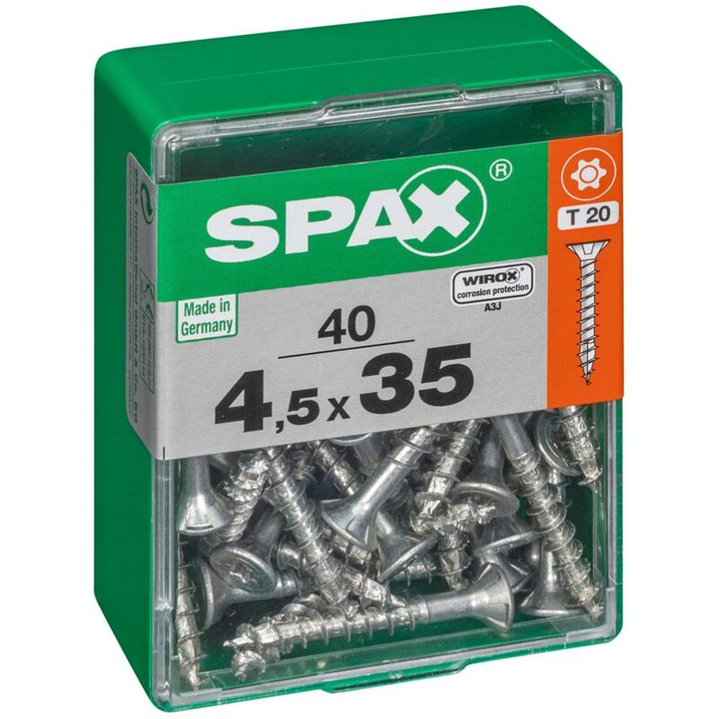 foto del prodotto spax set di 40 viti a testa svasata piana in acciaio, diam.4,5 mm x l.35 mm