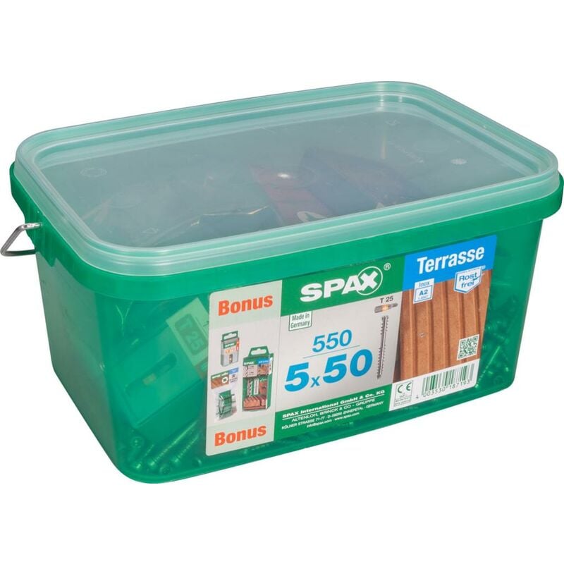 foto del prodotto spax set di 550 viti per terrazzo in acciaio inox testa cilindrica star, diam.5 mm x l.50 mm