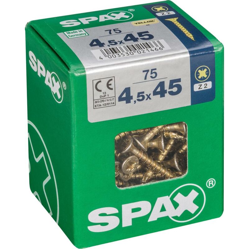 foto del prodotto spax set di 75 viti in acciaio a testa svasata pozidriv diam.4,5 mm x l.45 mm
