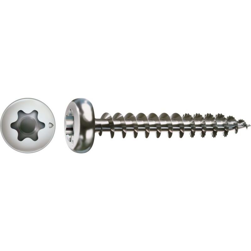 foto del prodotto spax vite universale acciaio inossidabile a2, 3 x 30 mm, 200 stk., filetto totale, testa bombata, t star plus, 4cut, acciaio inossidabile a2