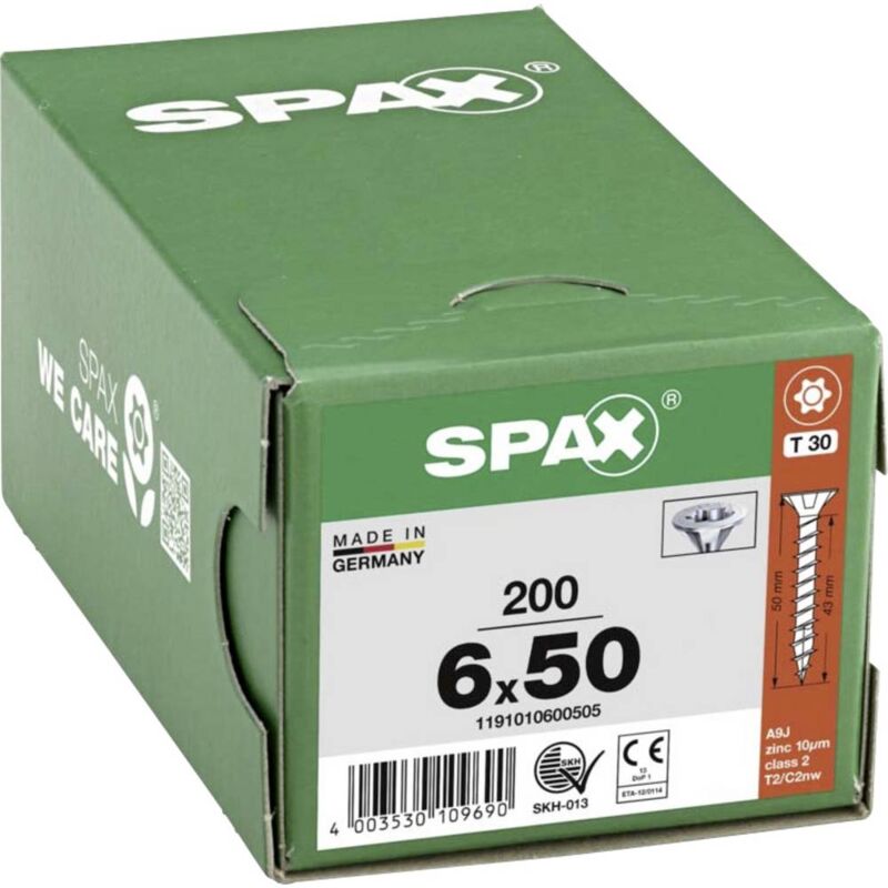 foto del prodotto spax - vite wirox torx - 6 x 50 mm - testa svasata - filettatura totale - confezione da 200 - 1191010600505