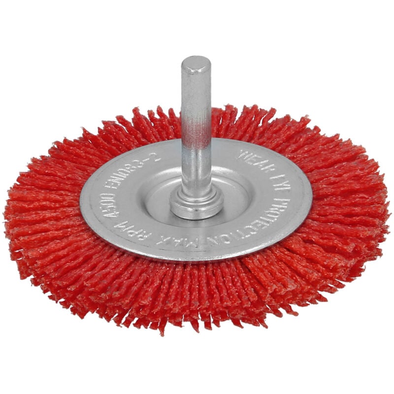 foto del prodotto spazzola a disco in nylon 100 mm. 1 4'. levigatura e lucidatura di legno, metallo, acciaio inox, spazzola per trapano, spazzola per lucidare,