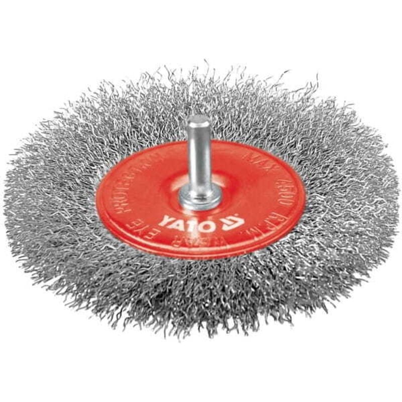 foto del prodotto spazzola a disco yato 100mm, con gambo, filo inox 4758