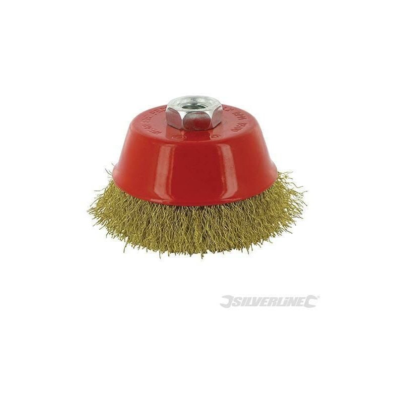foto del prodotto spazzola a tazza con fili ondulati in ottone alta resistenza ideale per smerigliatrici offerta 100 mm