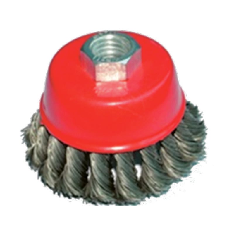 foto del prodotto spazzola a tazza fili acciaio ritorti per smerigliatrice extra mm.80 foro filettato 14 ma