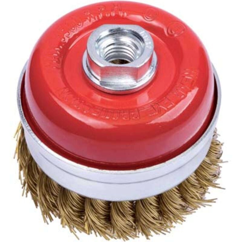 foto del prodotto spazzola a tazza fili acciaio ritorti per smerigliatrice - mm.65 foro filettato 14 ma pg 485.70