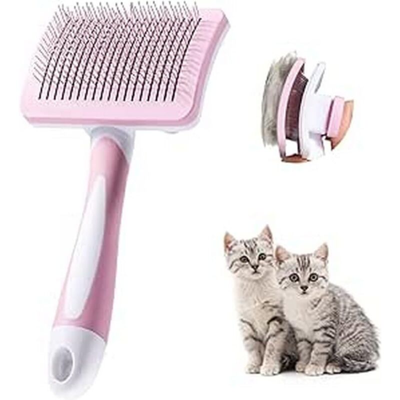 foto del prodotto spazzola autopulente per animali domestici, spazzola per peli lunghi e corti, per cani e gatti, rimuove efficacemente i nodi e il sottopelo, rosa