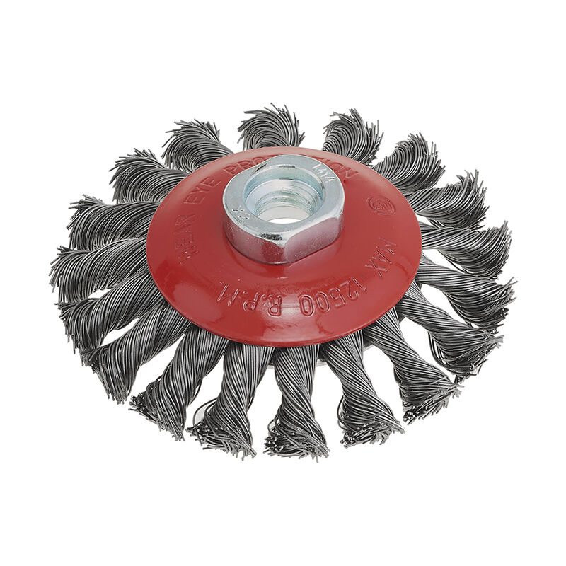 foto del prodotto spazzola conica a mazzetti acciaio inox ritorti 120 mm attacco m14 fervi scr120i