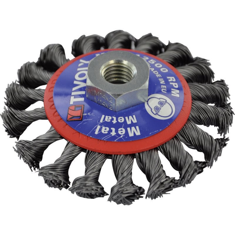 foto del prodotto spazzola conica d95mm m14 per smerigliatrice ritorta in acciaio technic large striping metal tivoly