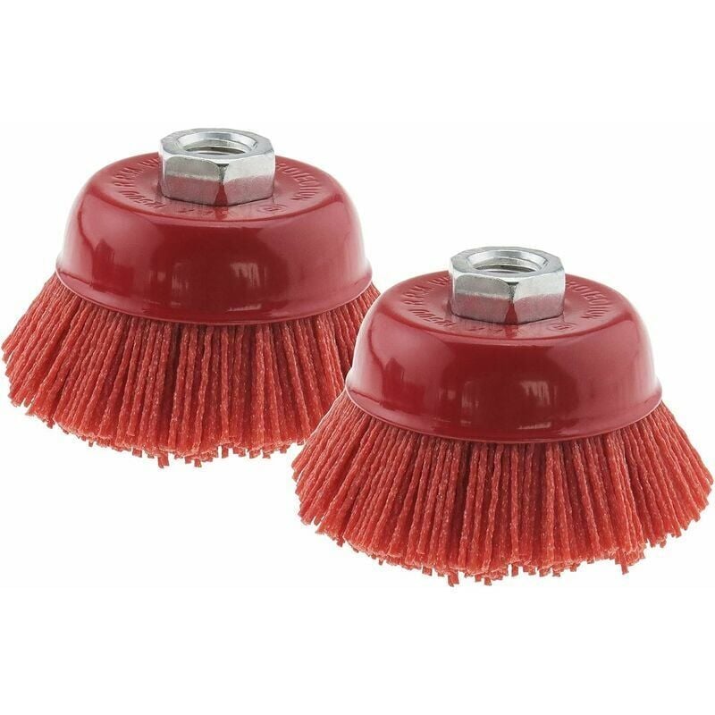 foto del prodotto spazzola in acciaio da taglio abrasivo con filamento di nylon ulisem filettatura interna m14x2,75 mm, rosso, 2 pezzi