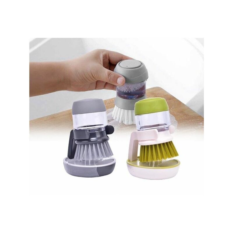 foto del prodotto spazzola lava piatti pentole stoviglie con dispenser di detersivo sapone
