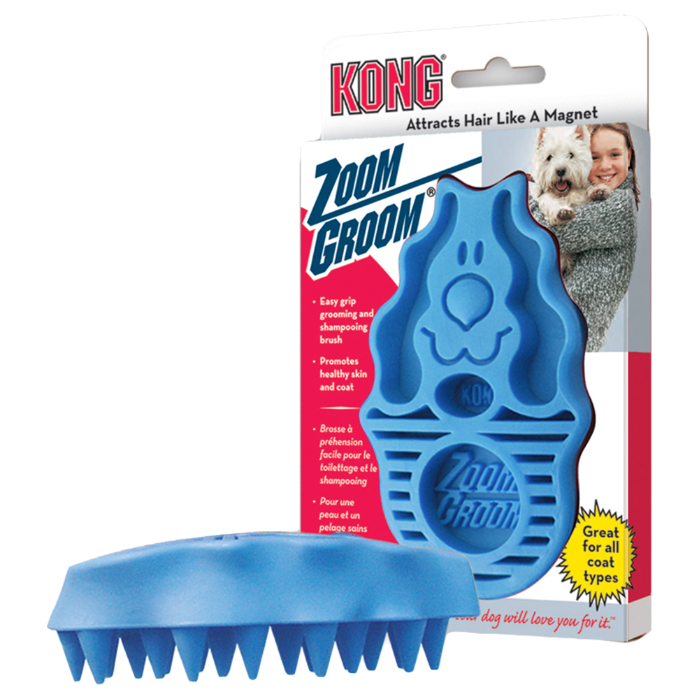 foto del prodotto spazzola massaggio kong dog zoom groom blu