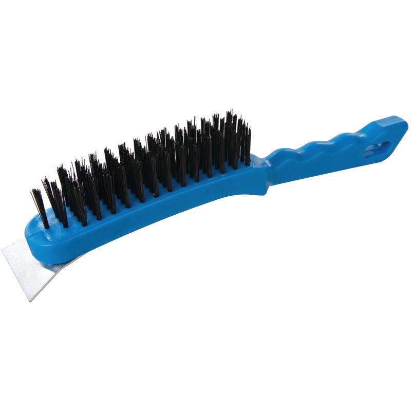 foto del prodotto spazzola metallica con manico in plastica 5 file raschietto